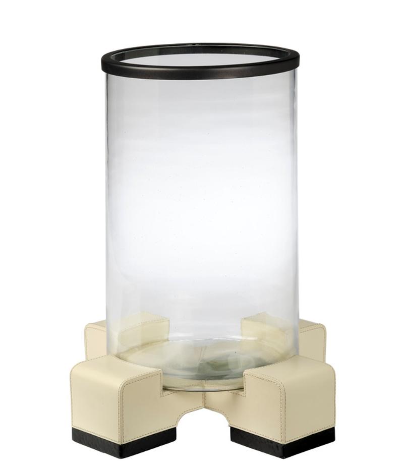 Vector Leather and Glass Hurricane, Ivory by Jamie Young