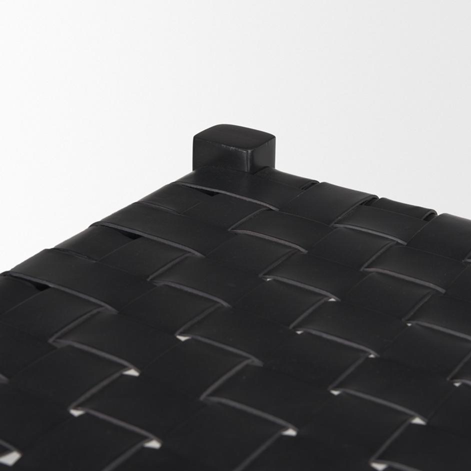 Shane Black Wood w/ Woven Black Leather Bench by Mercana