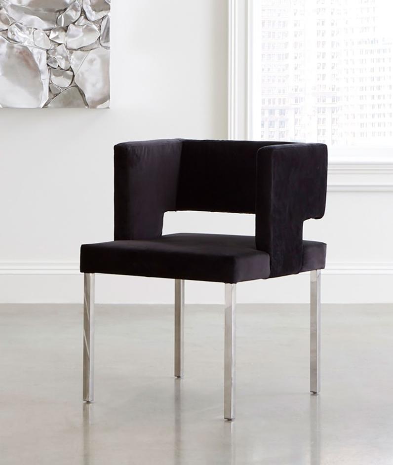 Raffia Dining Chair, Black Velvet, Stainless Steel Legs by PHILLIPS COLLECTION