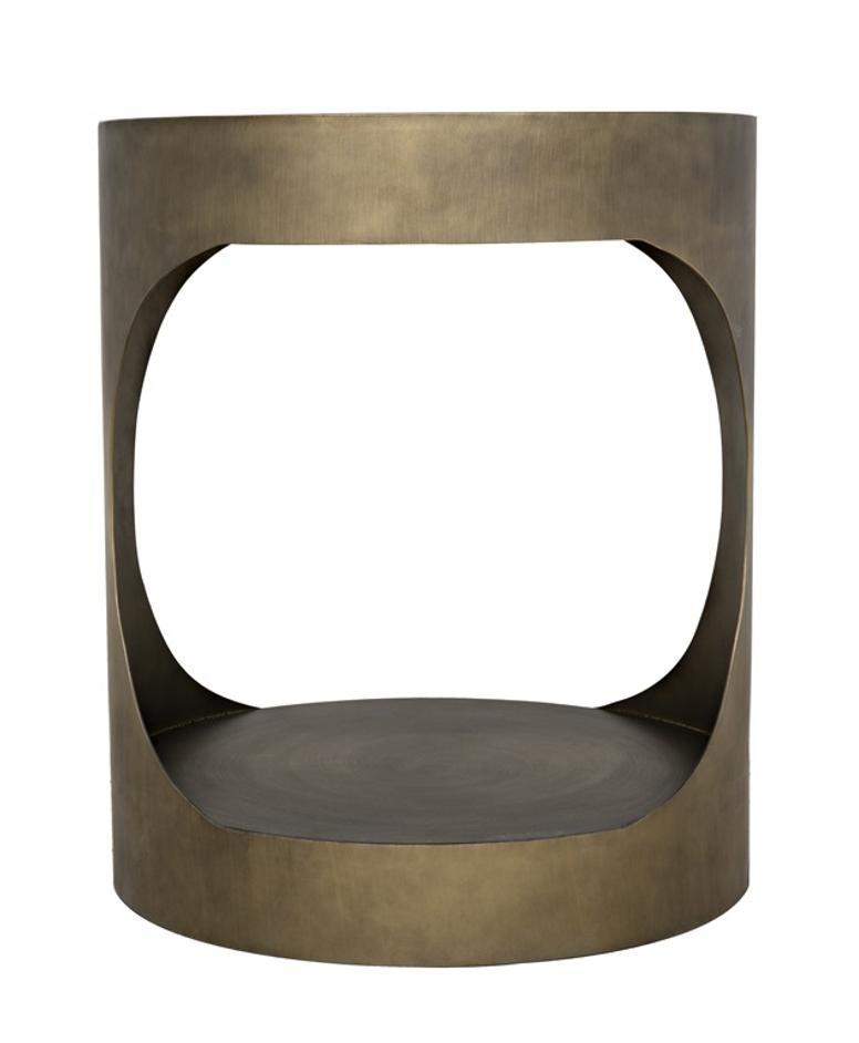 Eclipse Round Side Table, Metal with Aged Brass Finish by Noir Furniture
