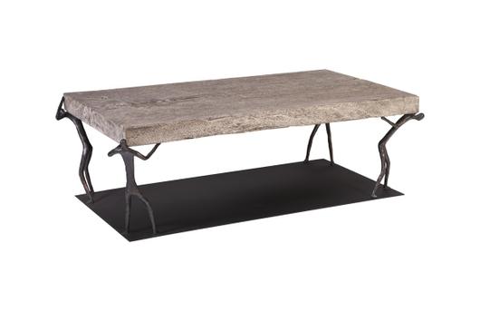 Atlas Coffee Table, Chamcha Wood, Gray Stone Finish, Metal by PHILLIPS COLLECTION