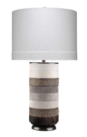 Winslow Hide Table Lamp with Linen Shade, Grey and White by Jamie Young