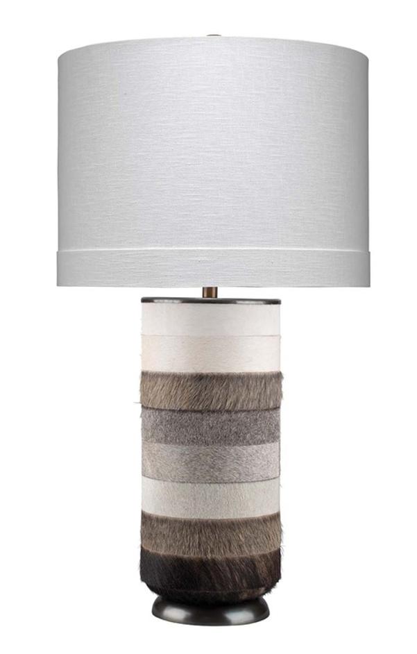 Winslow Hide Table Lamp with Linen Shade, Grey and White by Jamie Young