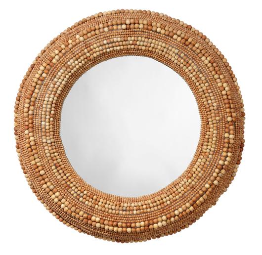 Strand Wood Beaded Round Wall Mirror, Natural by Jamie Young