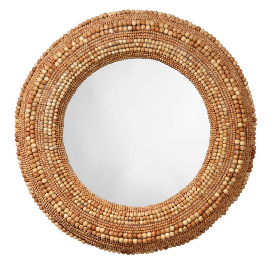 Strand Wood Beaded Round Wall Mirror, Natural by Jamie Young