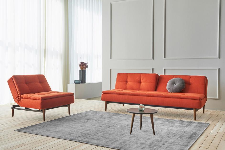 DUBLEXO SLEEPER SOFA in ELEGANCE PAPRIKA FABRIC WITH Dark Wood LEGS 506 by INNOVATION USA