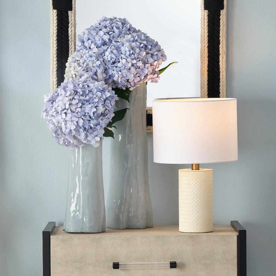 Roman Leather Table Lamp with Linen Shade, White by Jamie Young