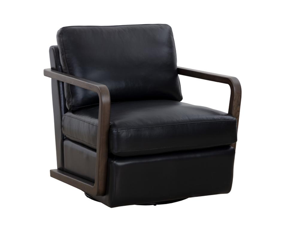 CASTELL SWIVEL LOUNGE CHAIR - BROWN - CORTINA BLACK LEATHER by Sunpan