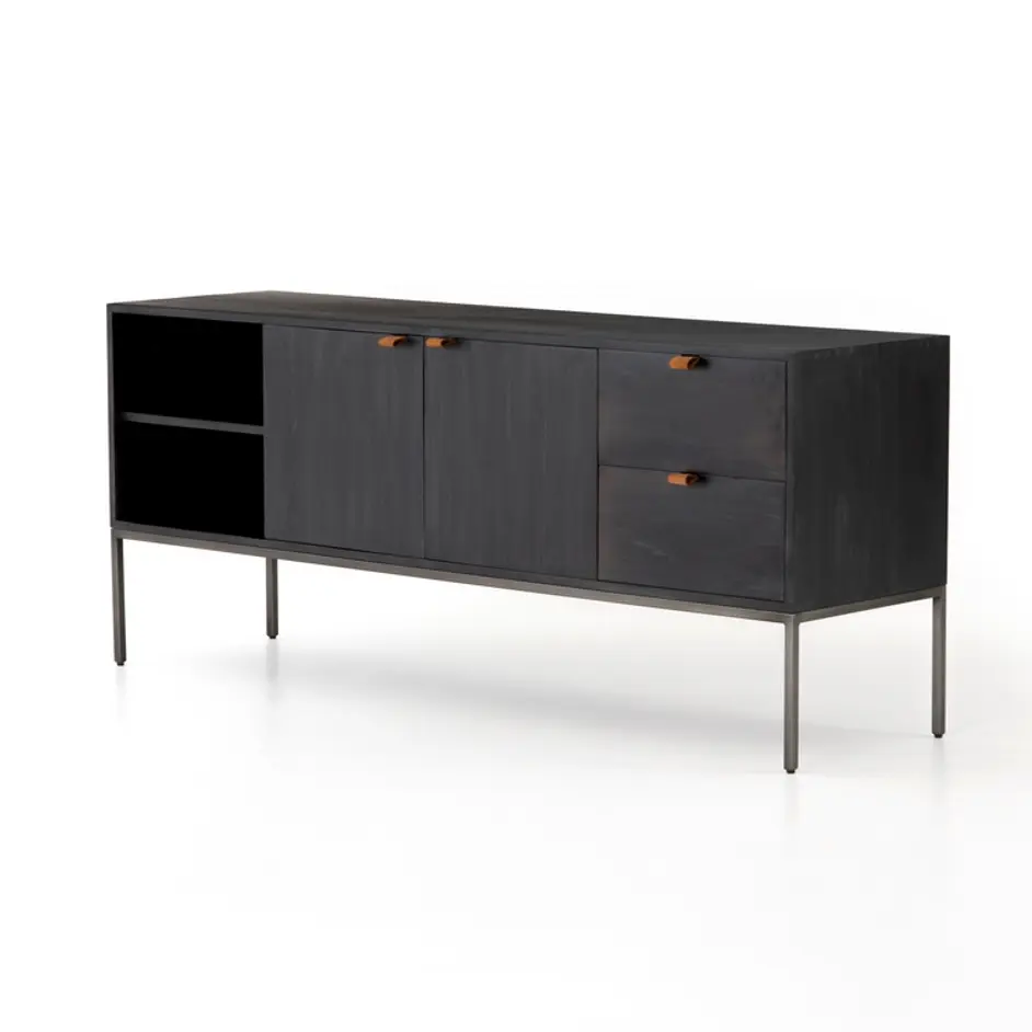 Trey Media Console in Black Wash Poplar by FOUR HANDS