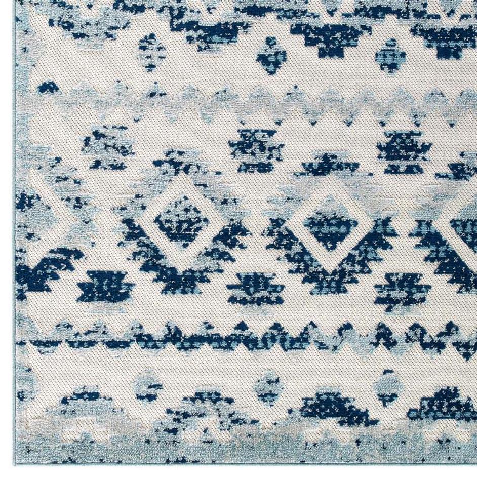 Burket Takara Abstract Diamond Moroccan Trellis 5X8 Indoor And Outdoor Area Rug In Ivory And Blue by Modway Furniture