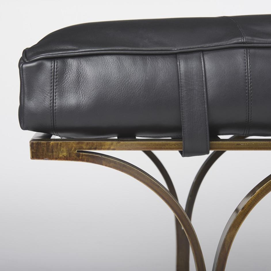 Jessie 55L x 16W Black Leather Seat W/Gold Metal Base Accent Bench by Mercana
