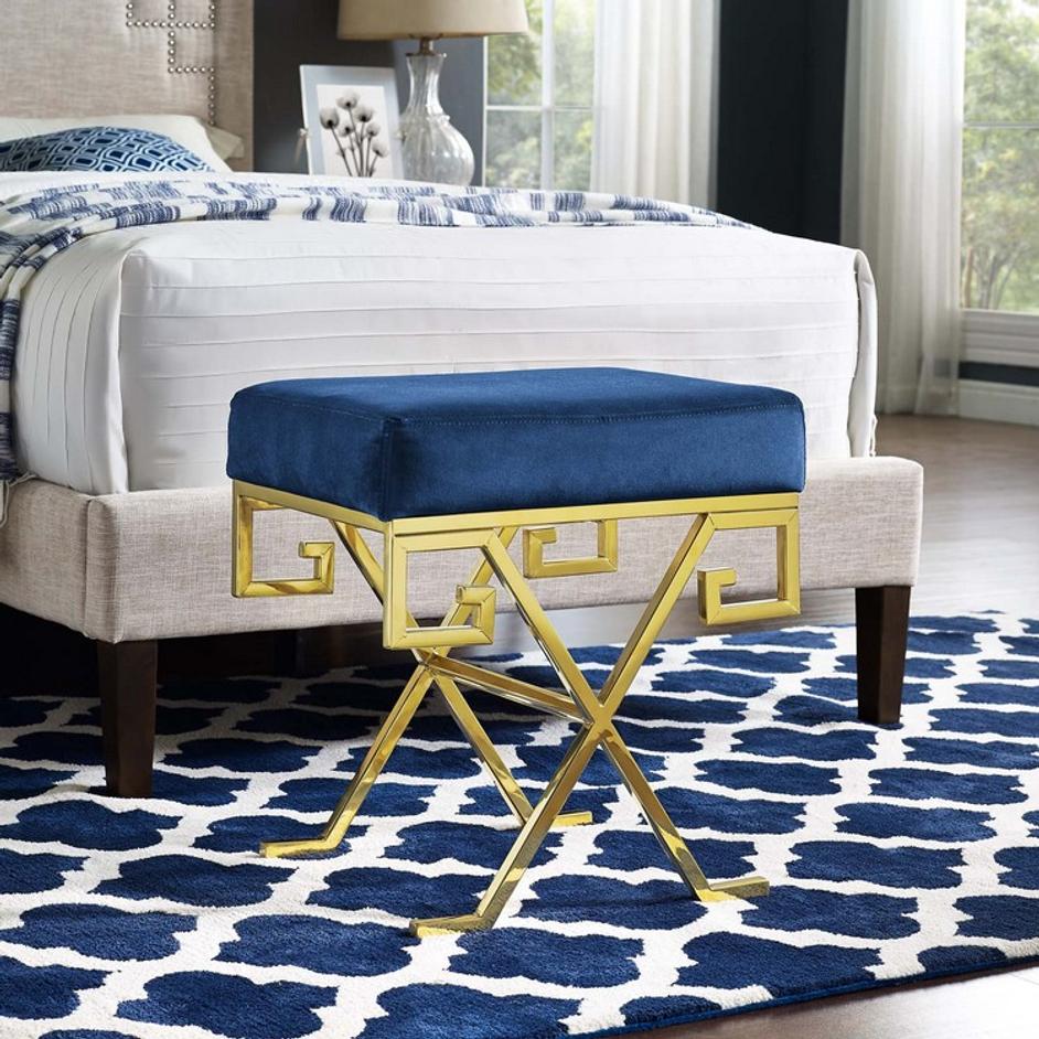 Ballard Performance Velvet Bench In Gold Navy by Modway Furniture