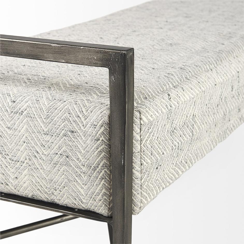 Charlotte  55.0L Gray Herringbone Fabric Seat w/ Antique Nickel Metal Frame Bench by Mercana
