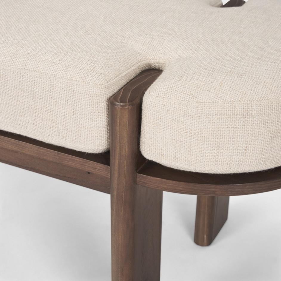 Sohan Dark Elm Wood w/ Oatmeal Fabric Bench by Mercana