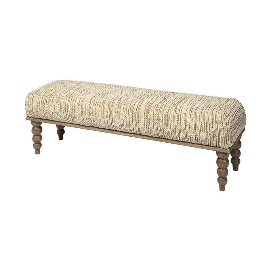 Alder II 55L x 16W Cream Upholstered Seat Wooden Base Accent Bench by Mercana