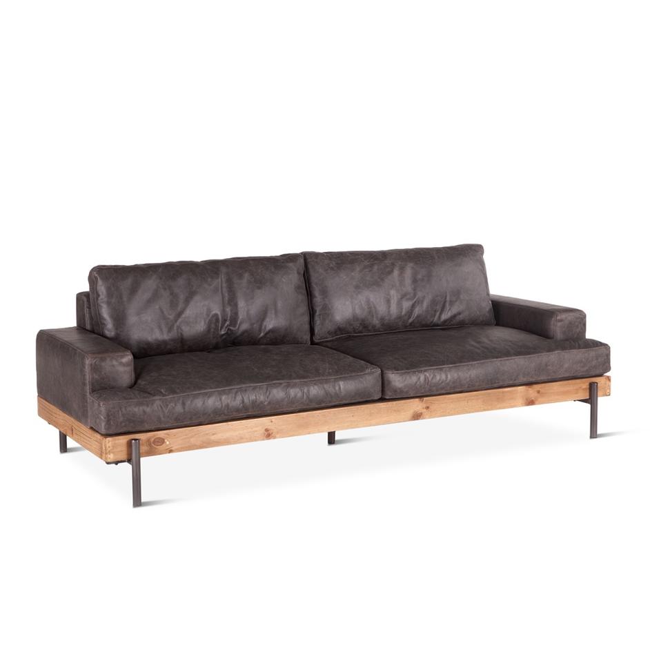 Portofino Distressed Antique Ebony Leather Sofa by Home Trends & Design