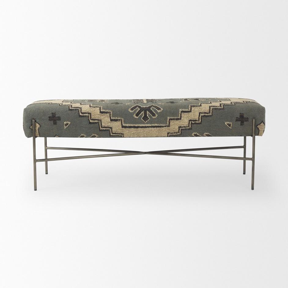 Avery I 55L x 17W Multi Colored Upholstered Patterned Seat Accent Bench by Mercana