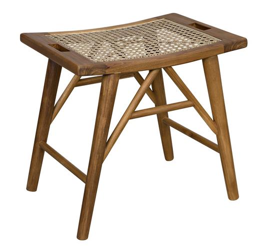 Murphy Teak and Caning Stool with Clear Coat Flat Finish by Noir Furniture