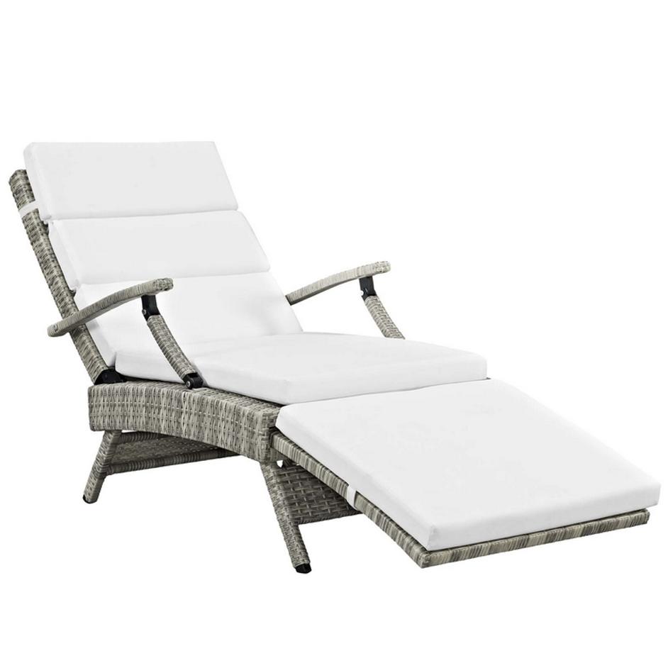 Creation Chaise Outdoor Patio Wicker Rattan Lounge Chair In Light Gray White by Modway Furniture