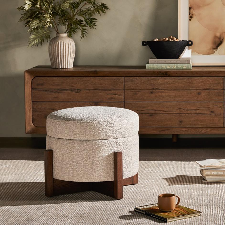 Esben Storage Ottoman In 25" In Sattley Fog by FOUR HANDS