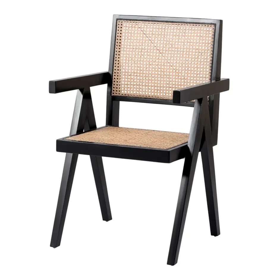 Bordeaux Rattan Dining Arm Chair In Black/ Natural by New Pacific Direct