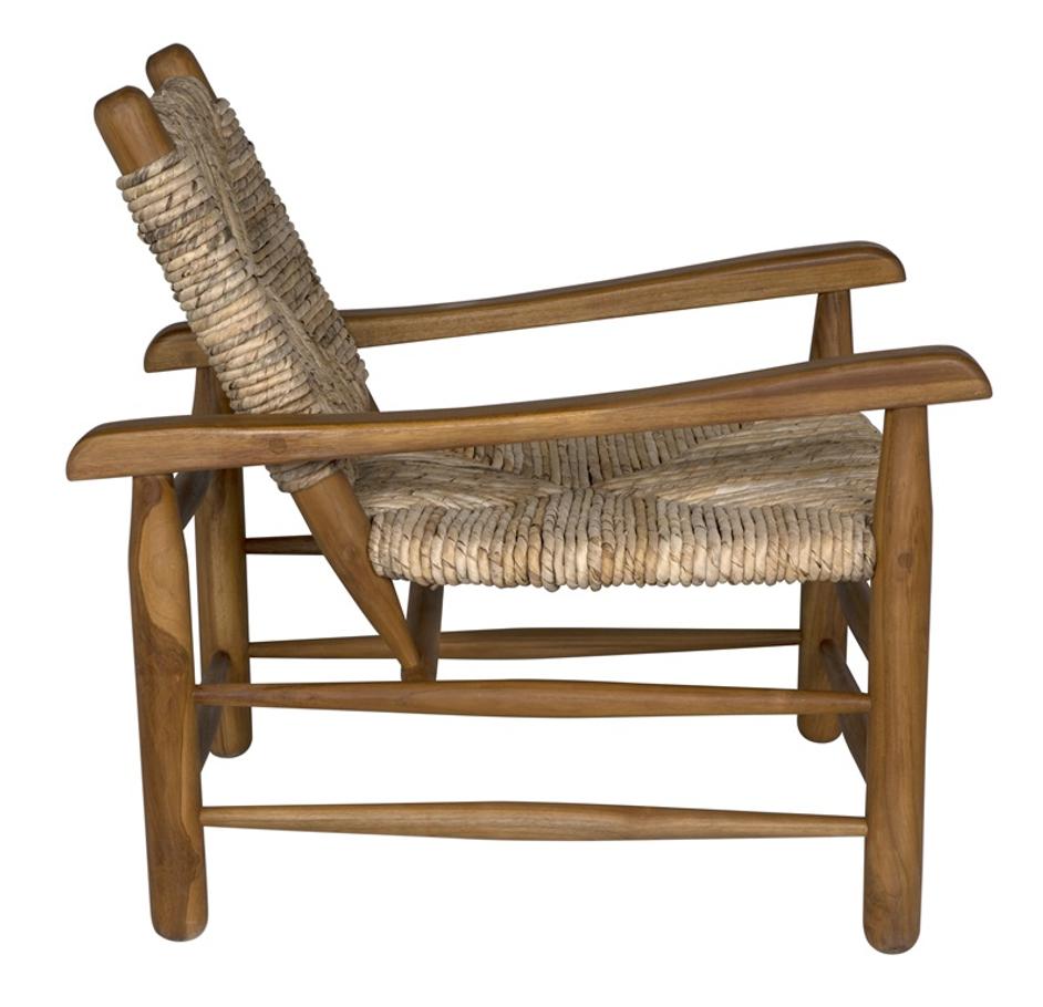 Burek Teak Chair with Rush Seagrass Seat in Clear Coat Finish by Noir Furniture