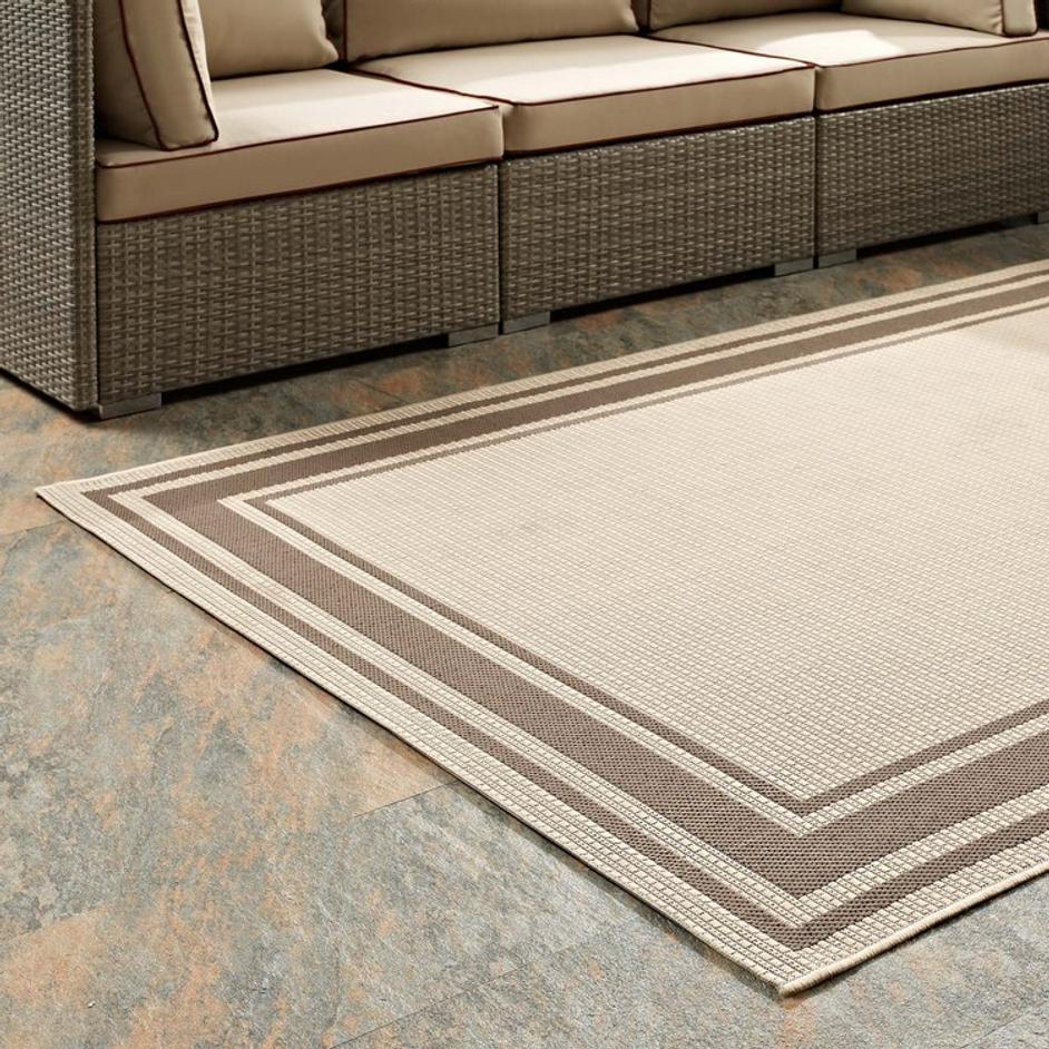 Haston Solid Border 5X8 Indoor And Outdoor Area Rug In Light And Dark Beige by Modway Furniture