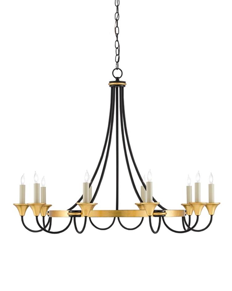 Hanlon Chandelier In Washed Black & Contemporary Gold Leaf by Currey & Company