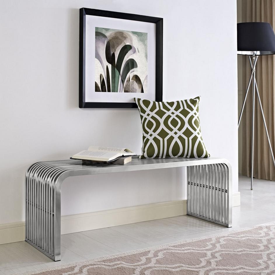 Hartin 47" Stainless Steel Bench In Silver by Modway Furniture