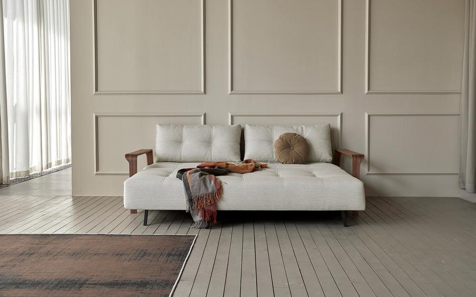 RAN D.E.L. SOFA BED in MIXED DANCE NATURAL FABRIC WITH Dark wood LEGS 527 by INNOVATION USA