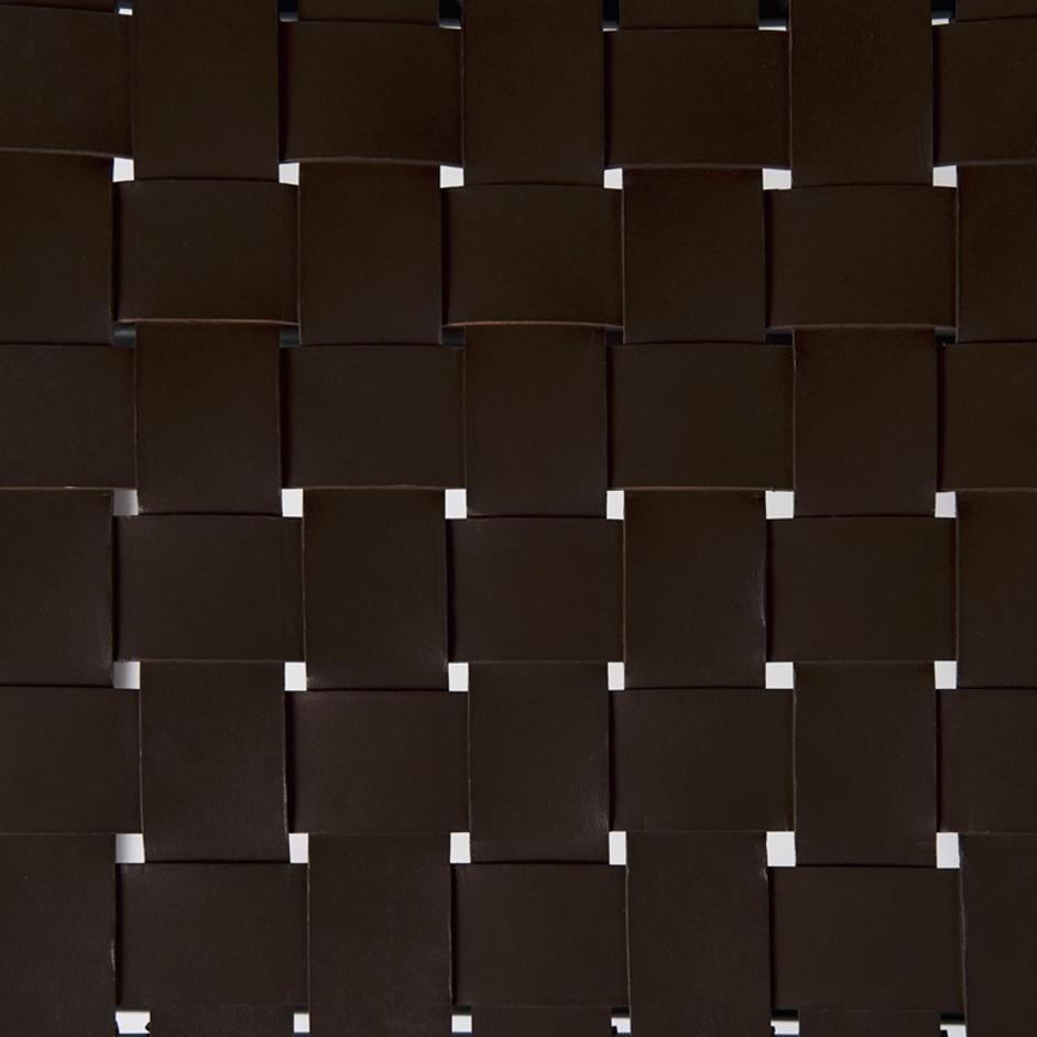 Clarissa 22.0L x 16.0W x 16.5H Brown Leather Woven Seat W/ Black Metal Frame Stool by Mercana