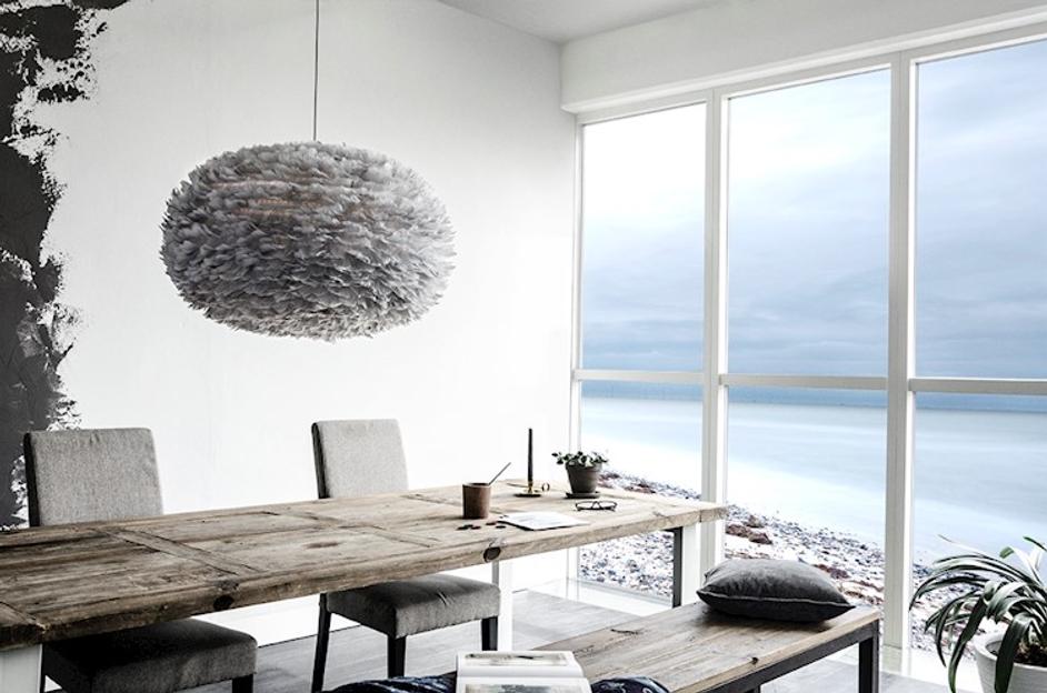 Eos XL Hardwired Pendant in Grey with White Cord by UMAGE