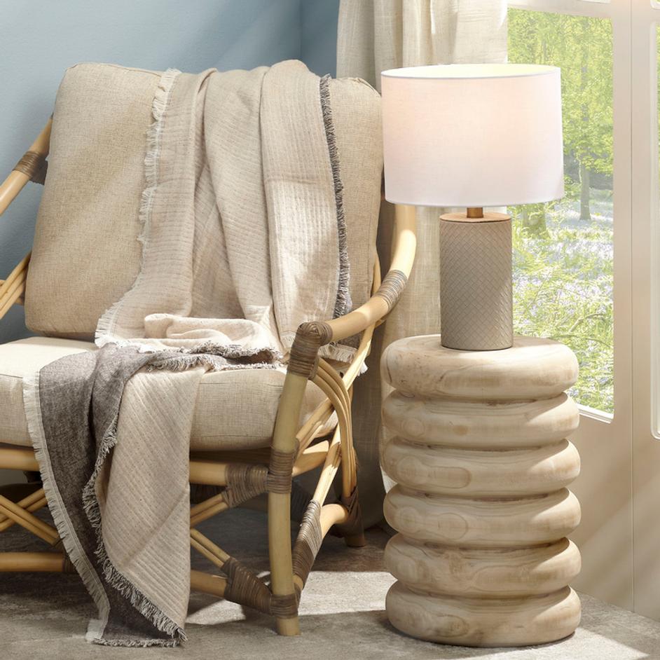 Roman Leather Table Lamp with Linen Shade, Grey by Jamie Young