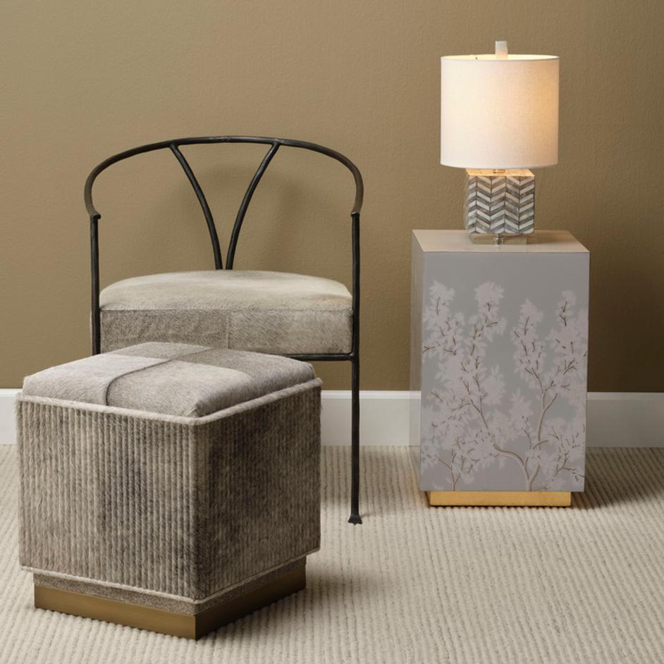 Garbo Mother of Pearl Table Lamp with Linen Shade, Grey by Jamie Young