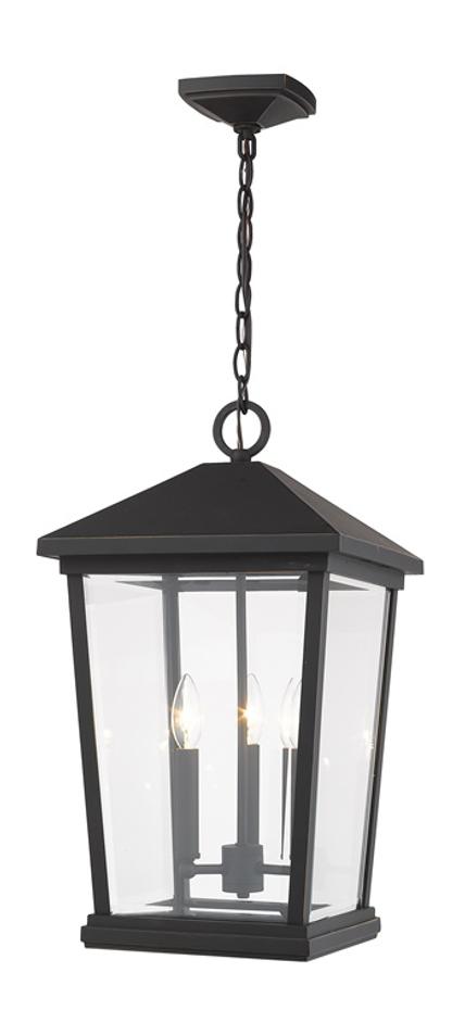 Beacon 3 Light Outdoor Chain Mount Ceiling Fixture in Oil Rubbed Bronze Finish by Z-Lite
