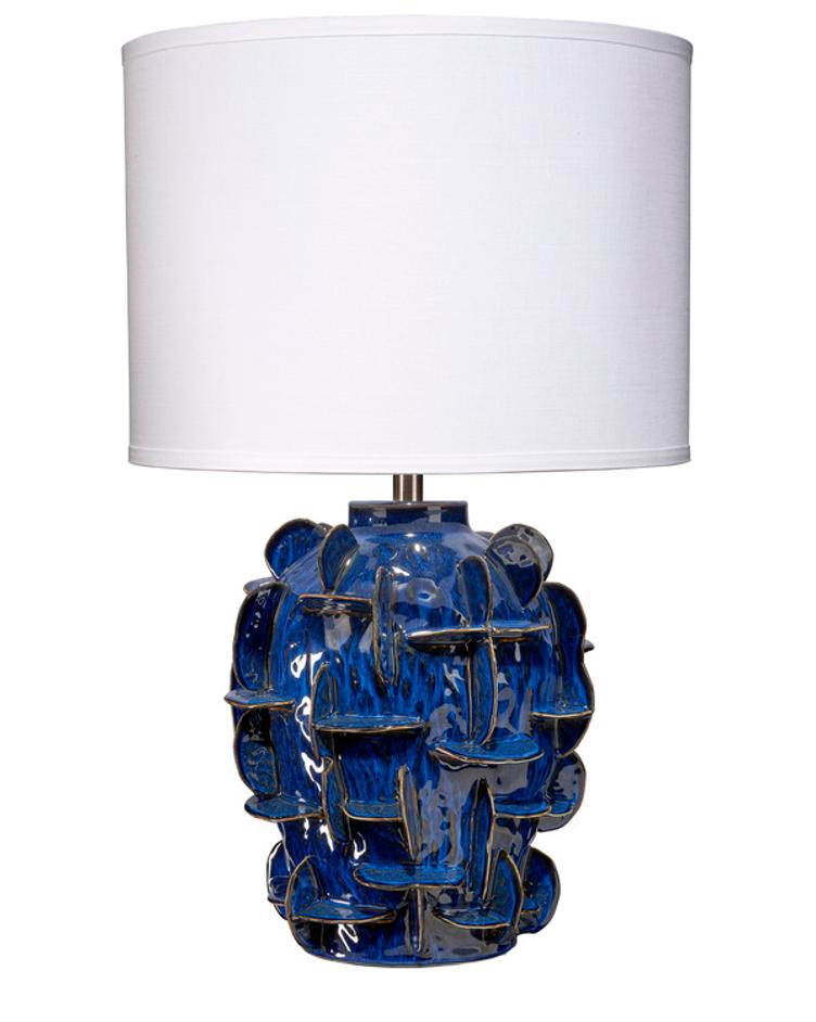  Helios Ceramic Table Lamp with Linen Shade, Blue by Jamie Young