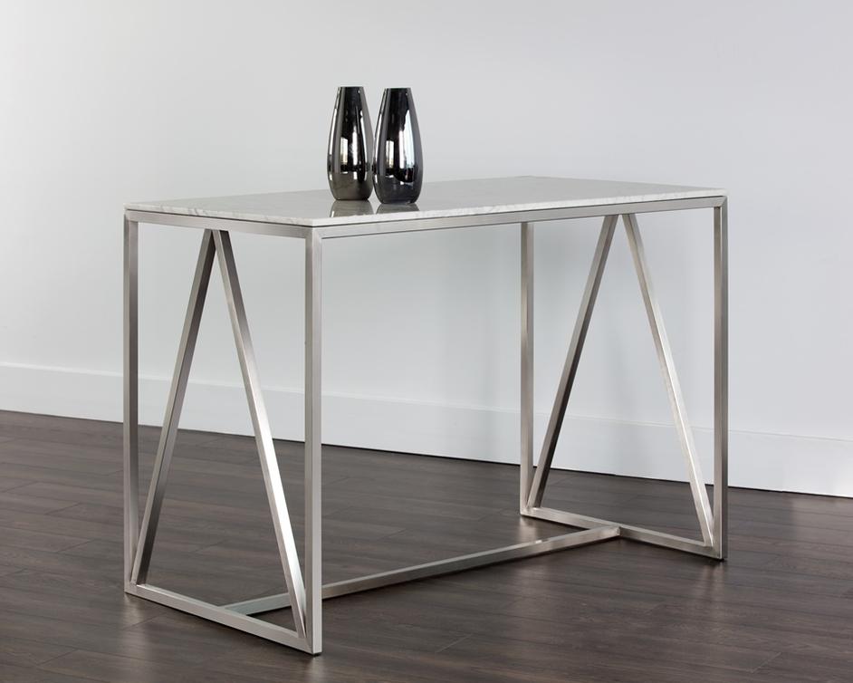 Abel Counter Table - Stainless Steel - White Marble by Sunpan