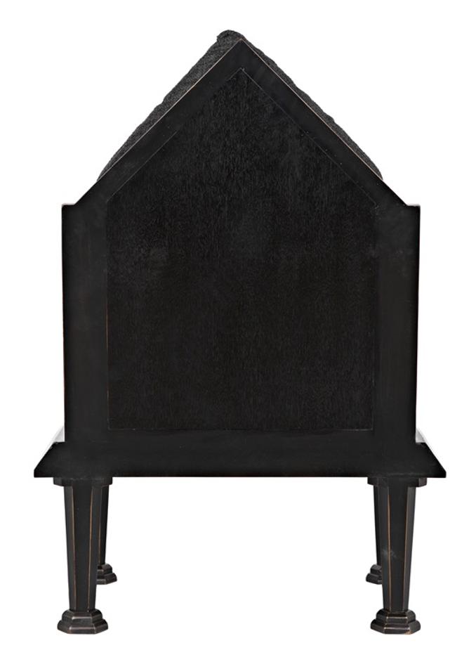 Resurrection Mahogany Chair with Grey Fabric Cushions in Hand-Rubbed Black Finish by Noir Furniture