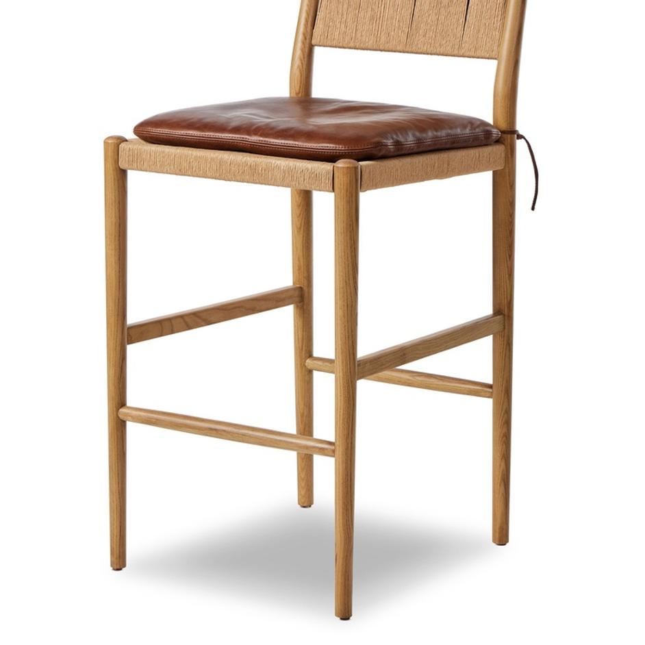 Dara Bar Stool In Dulane Mahogany And Natural Paper Cord And Toasted Ash by Four Hands