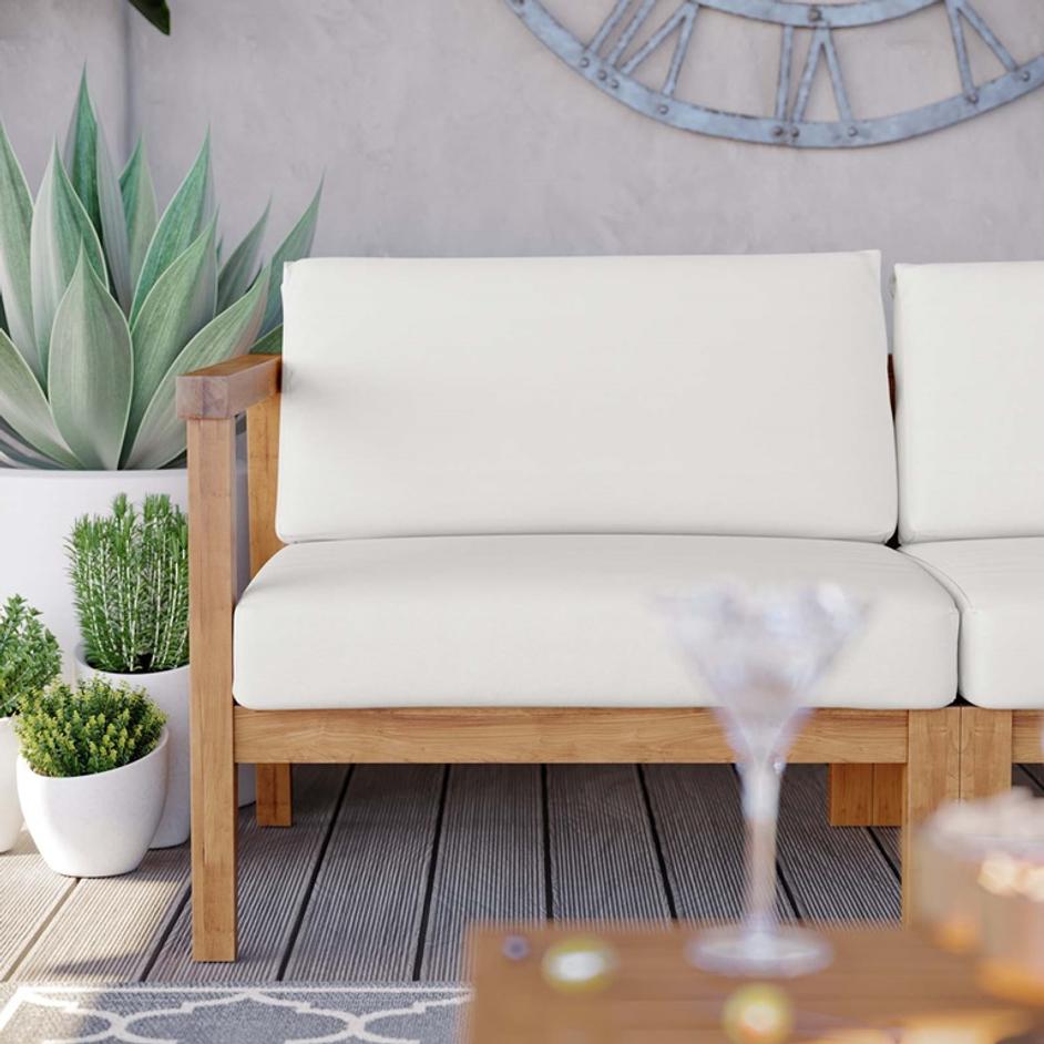 Longboat Outdoor Patio Teak Wood 2-Seater Loveseat In Natural White by Modway Furniture