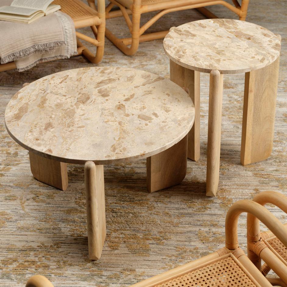 Quarry Wood and Tendua Stone Size Table by Jamie Young