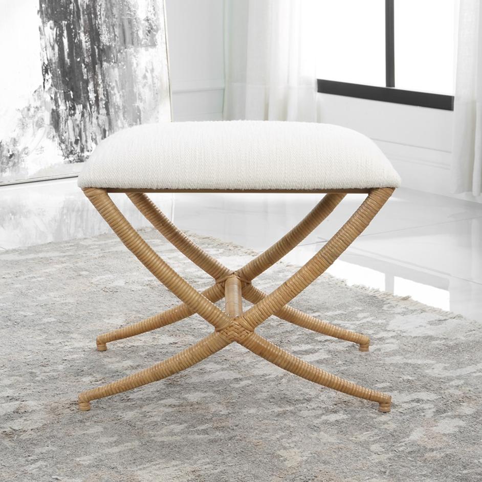 Expedition White Fabric Small Bench by Uttermost