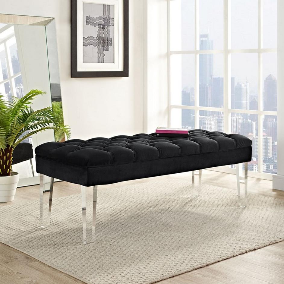 Percival Performance Velvet Bench In Black by Modway Furniture