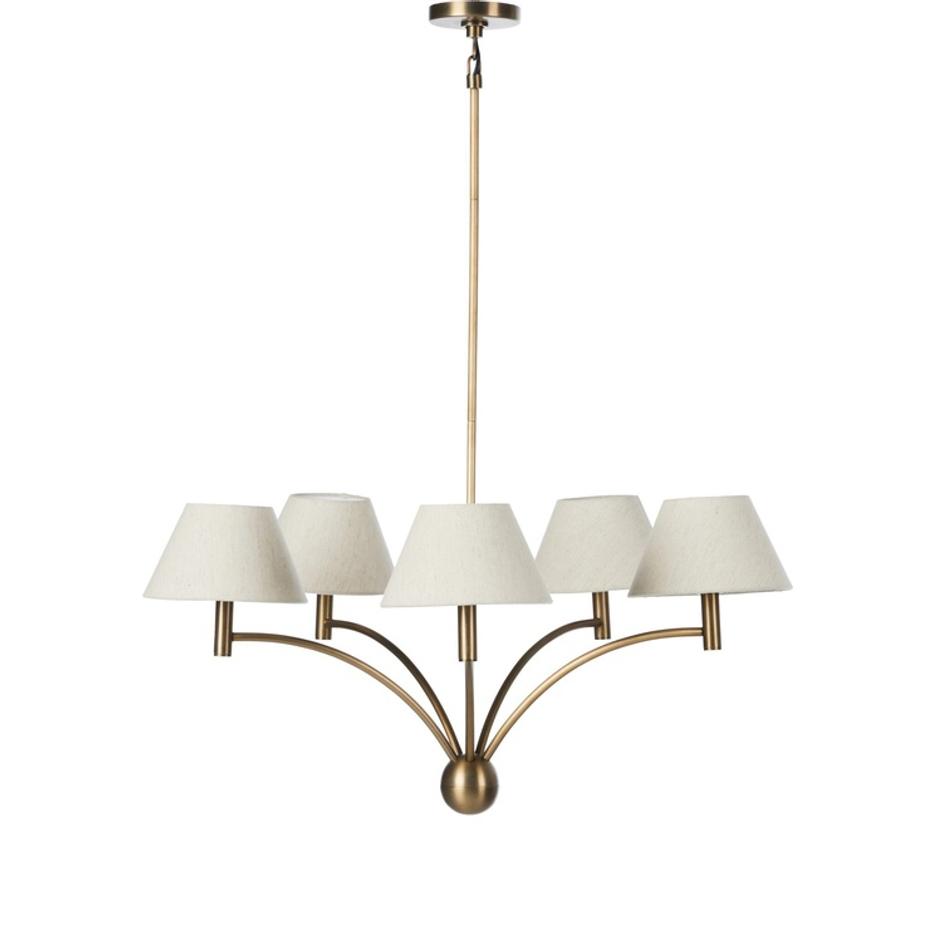 Linus Chandelier In Aged Brass Iron-Oatmeal Linen by Four Hands