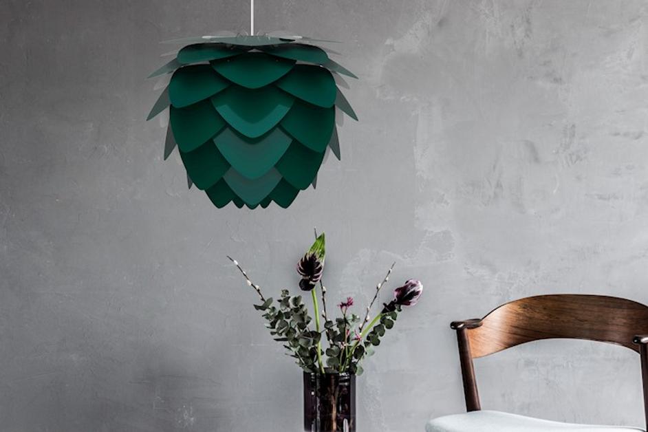 Aluvia Medium Hardwired Pendant in Forest with White Cord by UMAGE