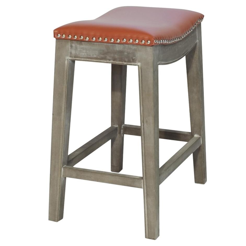 Elmo KD Bonded Leather Counter Stool Mystique Gray Frame, Pumpkin by New Pacific Direct