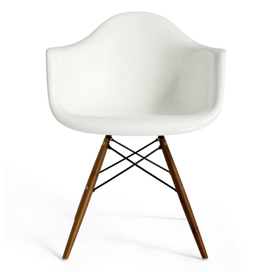 Lorena Fiberglass Arm Chair - White Gloss/Walnut/SS by Aeon Furniture