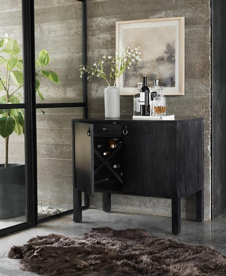 Isador Bar Cabinet In Black Wash Poplar by FOUR HANDS