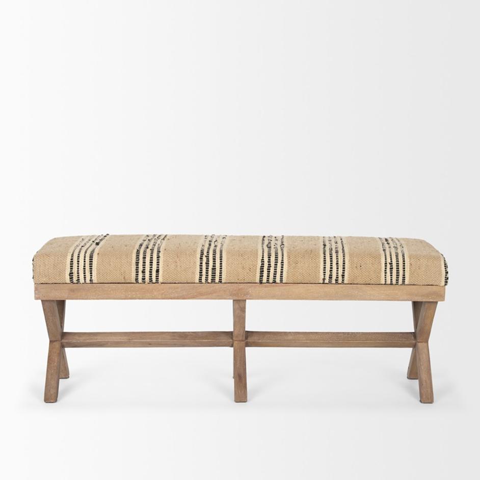 Solis 50L x 16W Brown Base Upholstered Beige/Black Stripe Seat Accent Bench by Mercana
