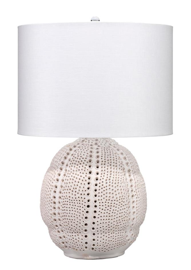 Lunar Polyresin Table Lamp with Linen Shade, White by Jamie Young